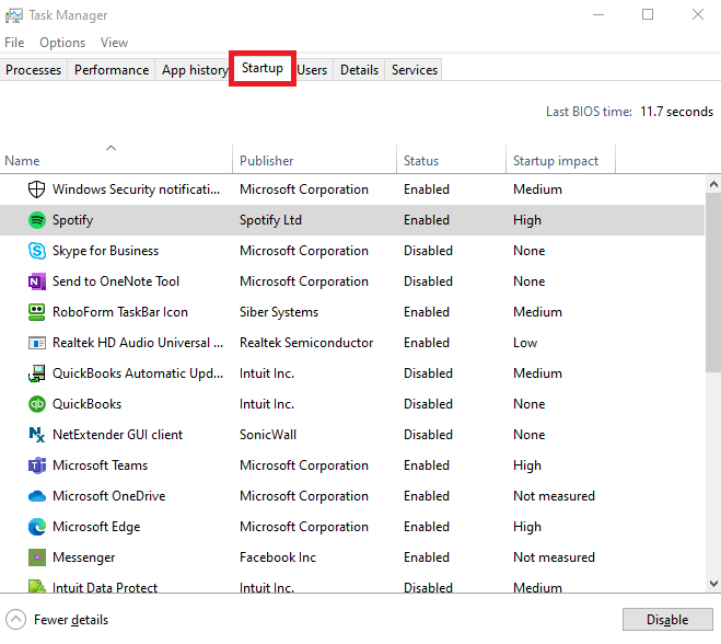 Task Manager Start Tab