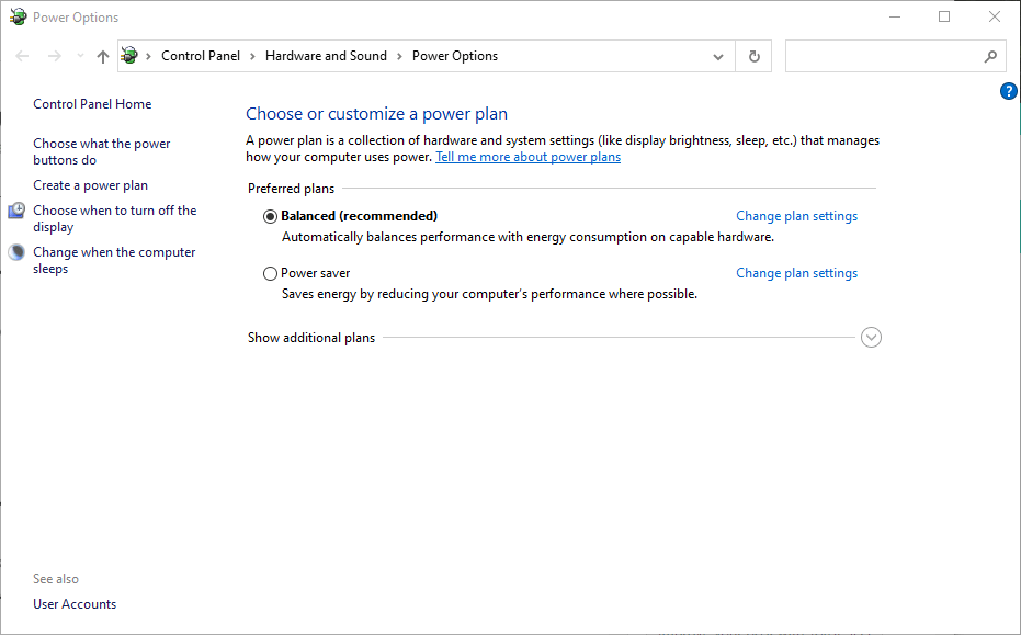 Windows Power Options