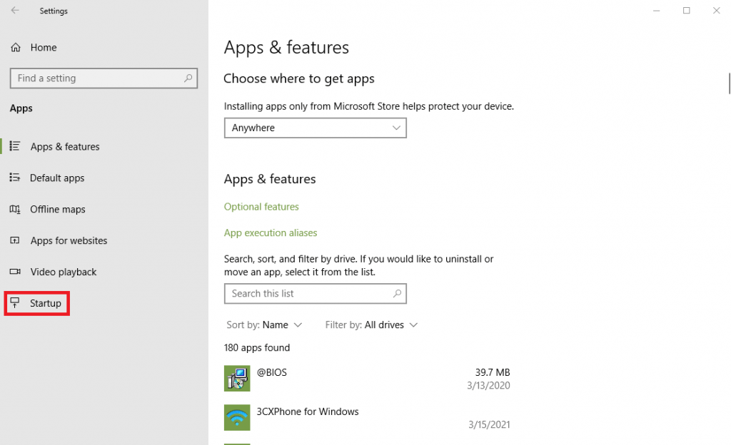 Windows Settings Startup