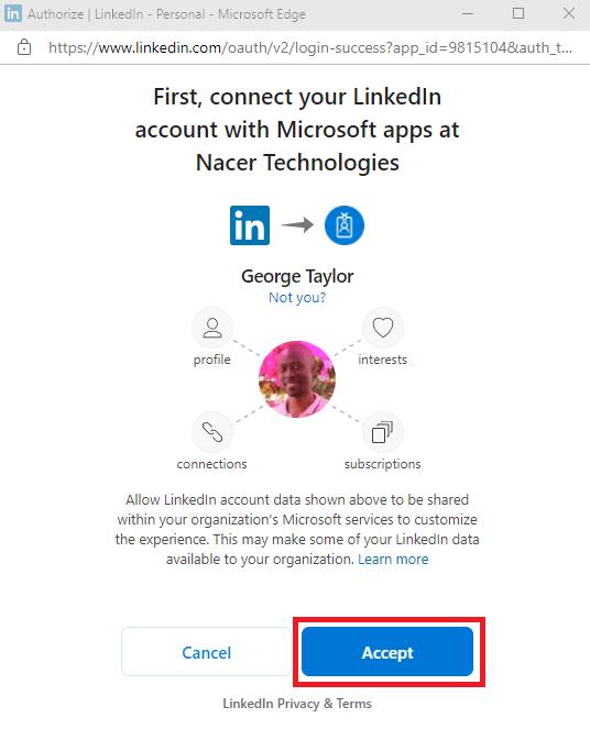 Allow LinkedIn to share data