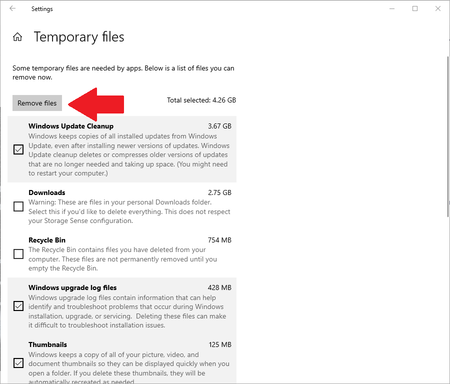 Delete temporary files