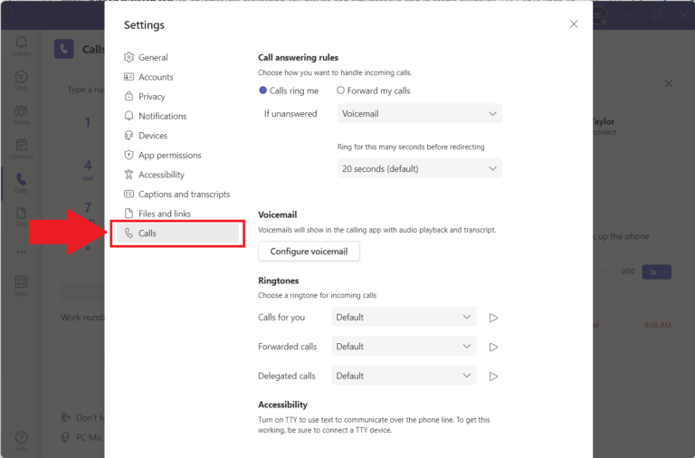 Teams Account Call Settings