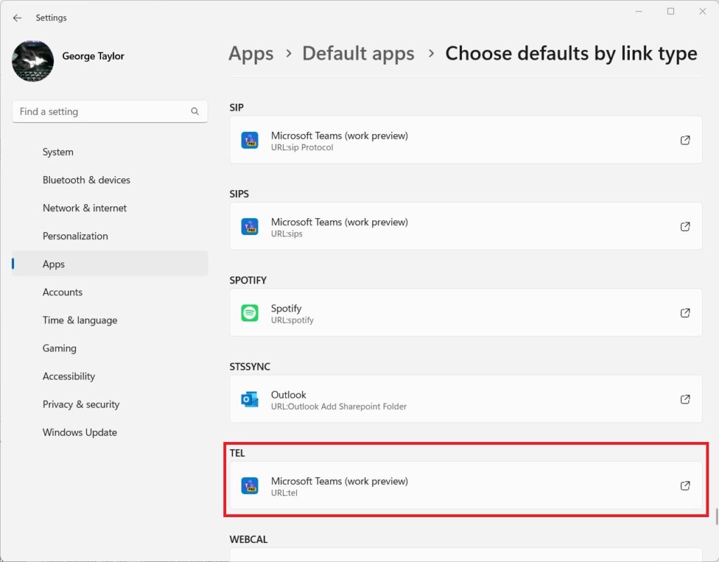 Windows 11 Settings Choose defaults by link type