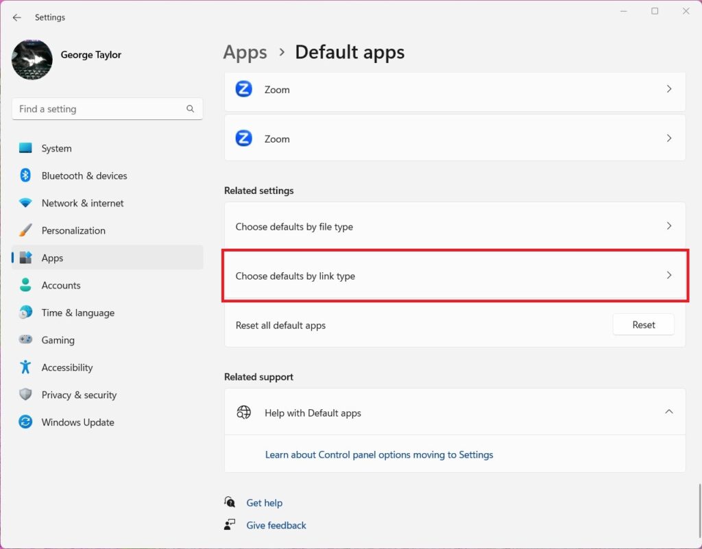 Windows 11 Settings Defaults by file type