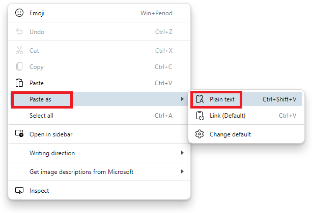 Microsoft Edge - Paste as Plain text