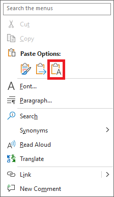 Microsoft 365 Apps - Paste Options