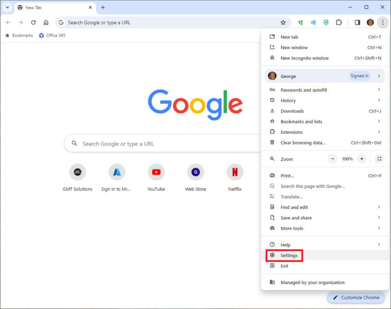 Chrome settings