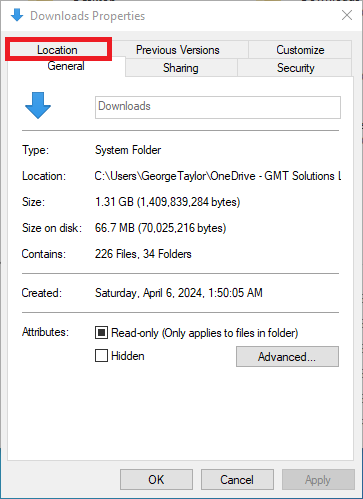 Downloads Location Tab