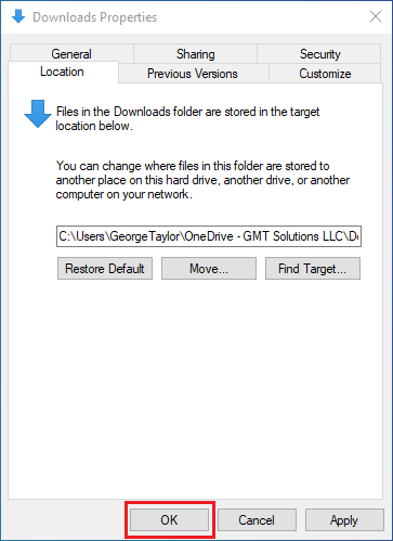 Downloads Properties Apply