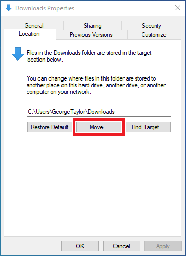 Downloads Properties Move