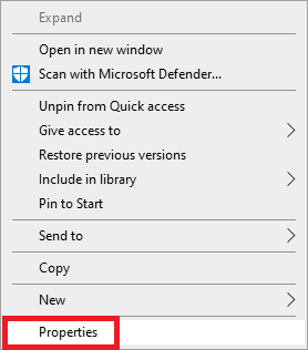 Downloads Properties Option