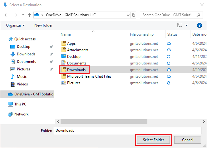 Downloads Select a Destination