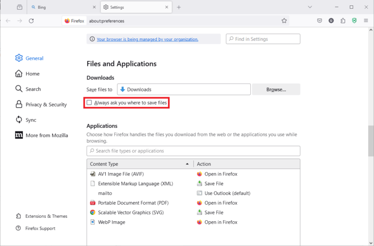 Firefox Always ask you where to save files