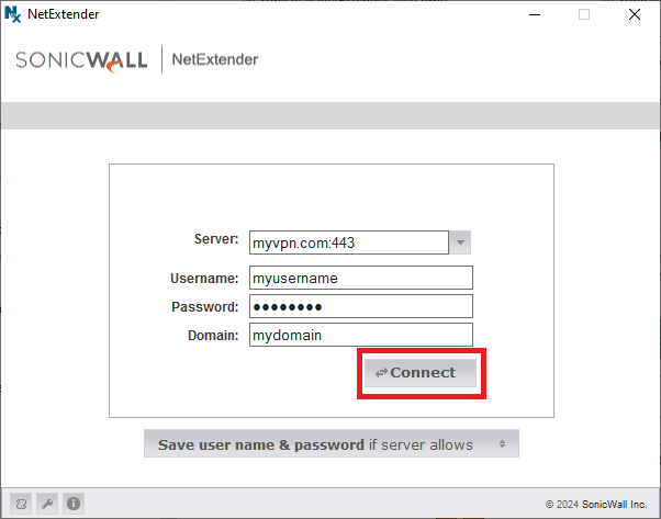 NetExtender Connect Button