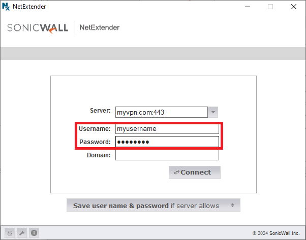 NetExtender Username and Password