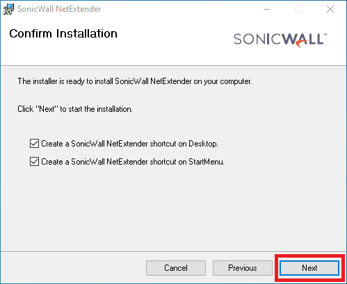 SonicWall NetExtender Confim Installation