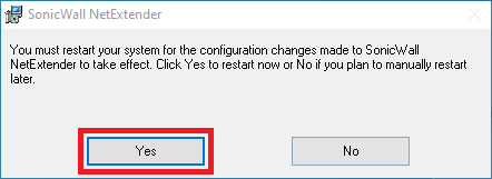SonicWall NetExtender Post Installation System Restart