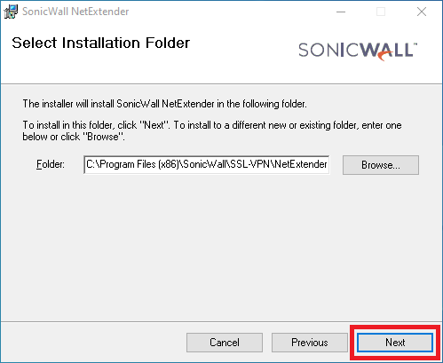 SonicWall NetExtender Selcect Installation Folder