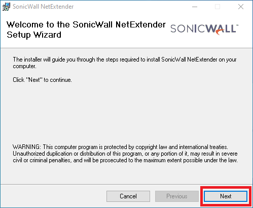 Sonicwall NetExtender Welcome