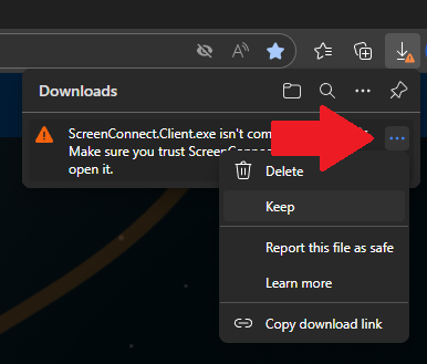 Edge blocking ScreenConnect - Keep sub menu