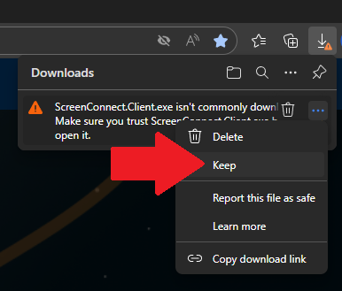 Edge blocking ScreenConnect - Keep