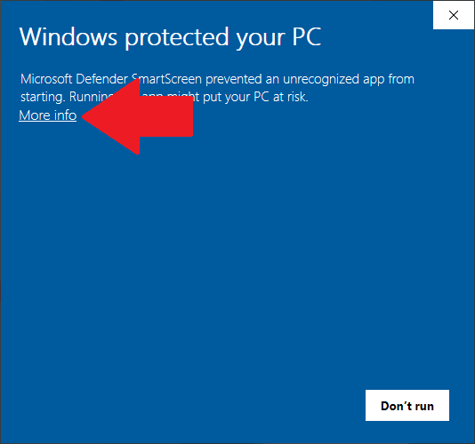 Windows protected your PC - More info