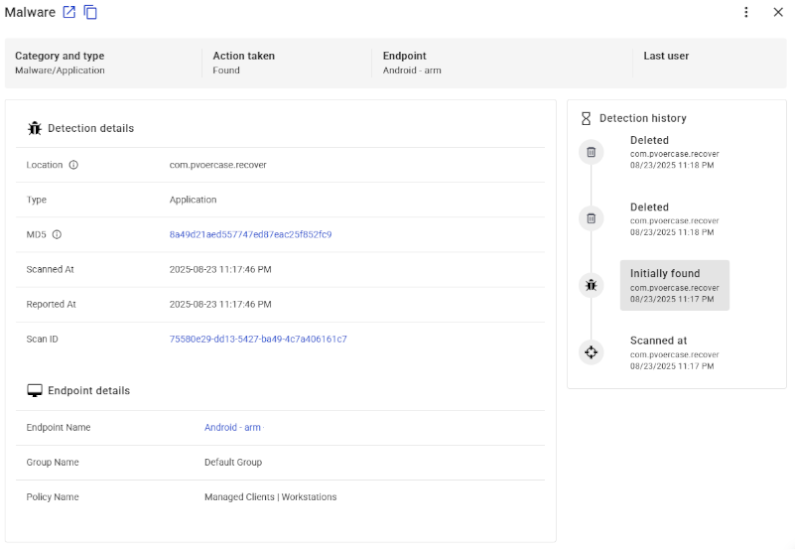 Actions taken to remove malware from an Android device.