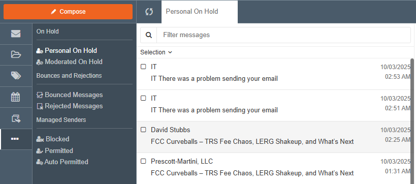 Users can manage release-hold mail from the web portal.