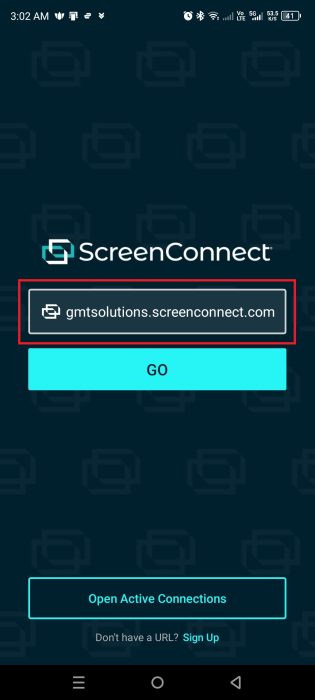 ScreenConnect - Enter the URL gmtsolutions.screenconnect.com
