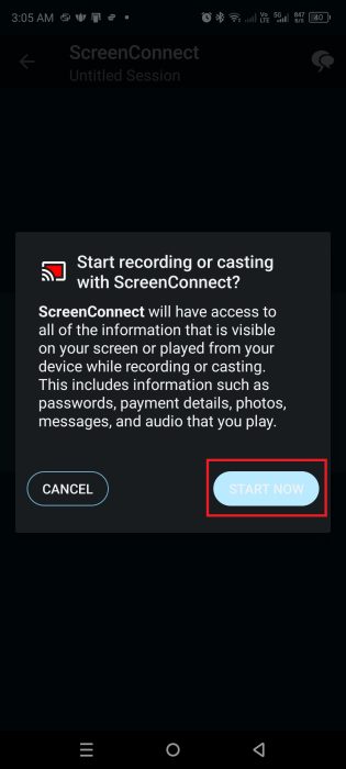 Start recording or casting with ScreenConnect